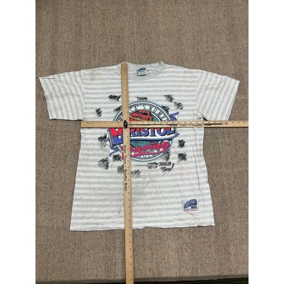Vintage Nascar Racing Shirt Mens Large Gray 1990s Cars Bristol - Picture 7 of 10